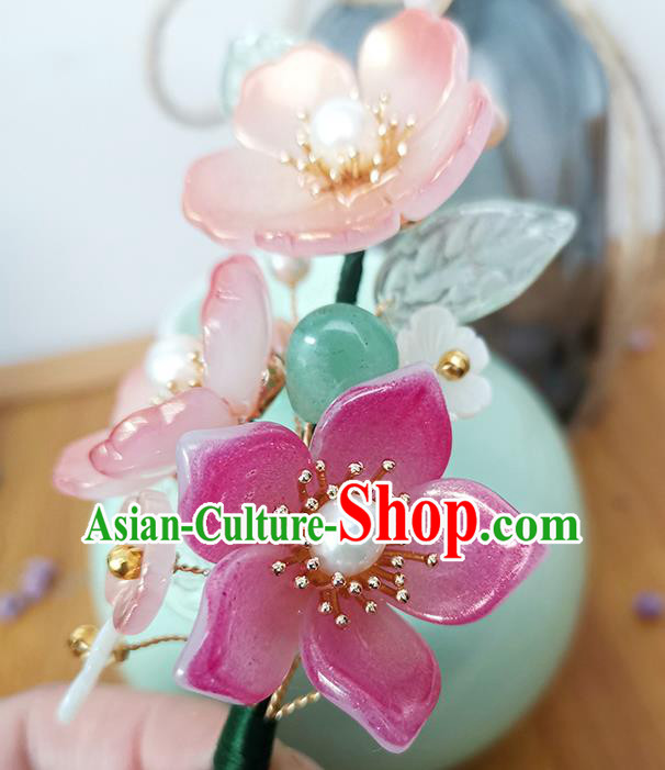 Chinese Ancient Palace Lady Pearls Hairpin Traditional Ming Dynasty Pink Begonia Hair Stick