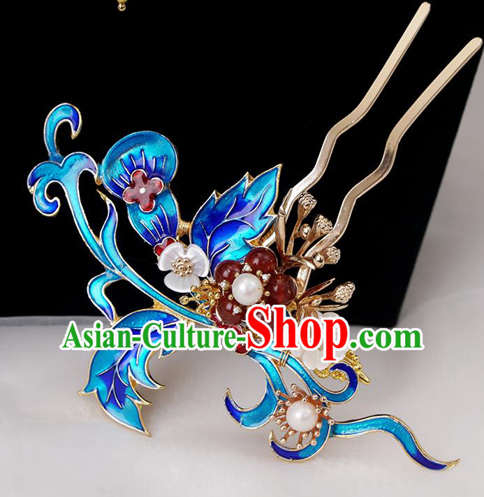 Chinese Ancient Noble Woman Blueing Hairpin Traditional Ming Dynasty Tassel Hair Crown Complete Set