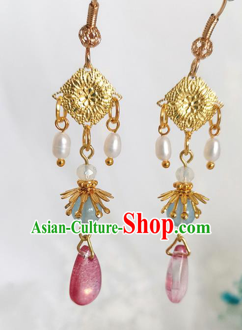 Chinese Ancient Young Beauty Ear Accessories Traditional Ming Dynasty Flower Petal Earrings