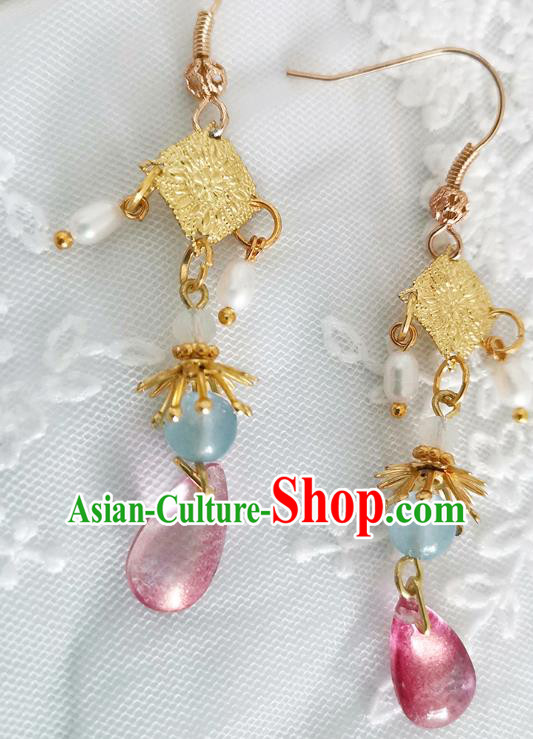 Chinese Ancient Young Beauty Ear Accessories Traditional Ming Dynasty Flower Petal Earrings