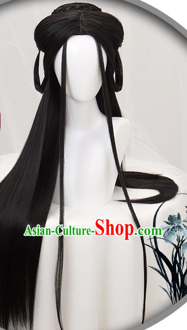 China Ancient Goddess Wigs Headgear Traditional Jin Dynasty Court Beauty Wig Sheath
