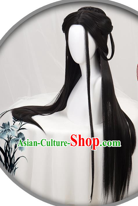 China Ancient Goddess Wigs Headgear Traditional Jin Dynasty Court Beauty Wig Sheath