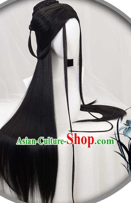 China Ancient Goddess Wigs Headgear Traditional Jin Dynasty Court Beauty Wig Sheath