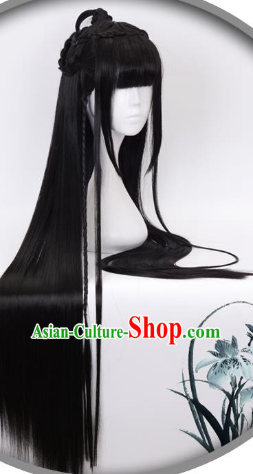 China Ancient Swordswoman Wigs Headgear Traditional Jin Dynasty Young Lady Wig Sheath