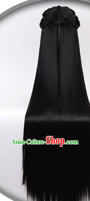 China Ancient Swordswoman Wigs Headgear Traditional Jin Dynasty Young Lady Wig Sheath