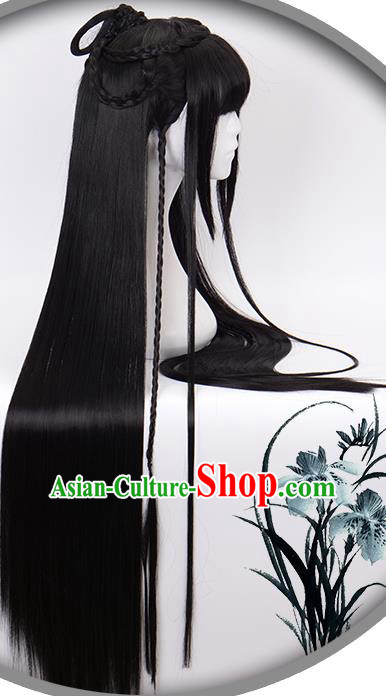 China Ancient Swordswoman Wigs Headgear Traditional Jin Dynasty Young Lady Wig Sheath