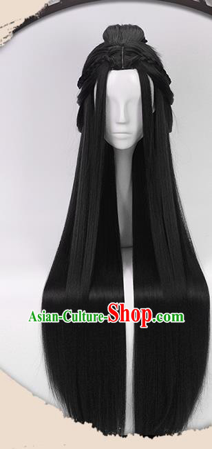 China Ancient Female Swordsman Wigs Headgear Traditional Jin Dynasty Palace Princess Wig Sheath