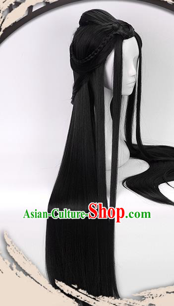 China Ancient Female Swordsman Wigs Headgear Traditional Jin Dynasty Palace Princess Wig Sheath