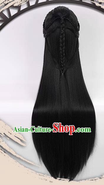 China Ancient Female Swordsman Wigs Headgear Traditional Jin Dynasty Palace Princess Wig Sheath