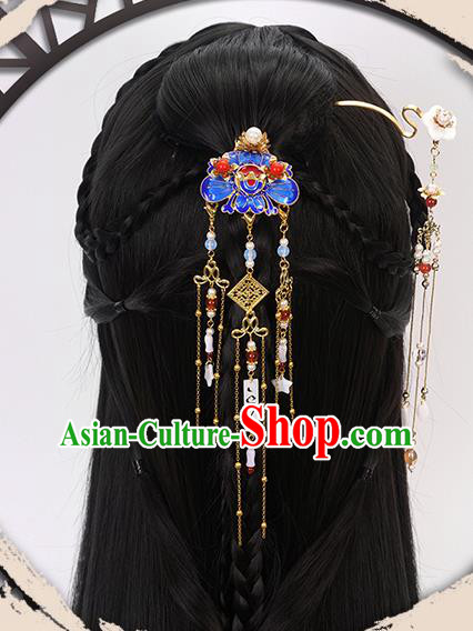China Ancient Female Swordsman Wigs Headgear Traditional Jin Dynasty Palace Princess Wig Sheath