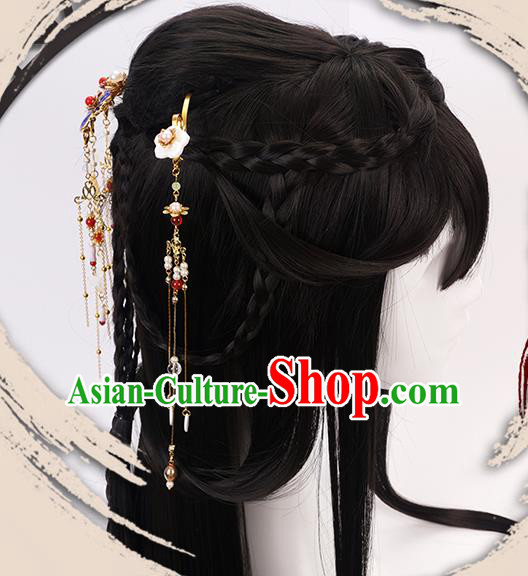 China Ancient Royal Princess Wigs Headgear Traditional Jin Dynasty Young Woman Bangs Wig Sheath