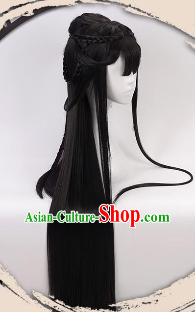 China Ancient Royal Princess Wigs Headgear Traditional Jin Dynasty Young Woman Bangs Wig Sheath