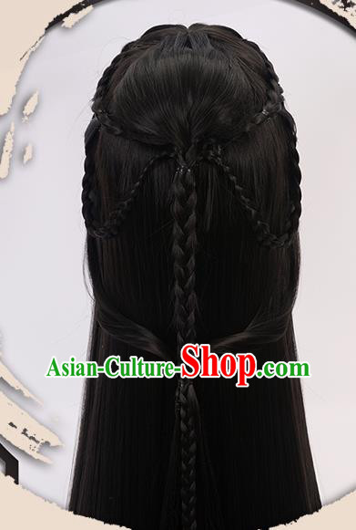 China Ancient Royal Princess Wigs Headgear Traditional Jin Dynasty Young Woman Bangs Wig Sheath