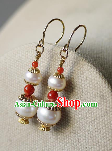 Chinese Ancient Court Pearls Gourd Ear Accessories Traditional Qing Dynasty Imperial Concubine Earrings