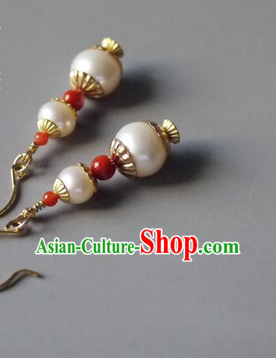 Chinese Ancient Court Pearls Gourd Ear Accessories Traditional Qing Dynasty Imperial Concubine Earrings