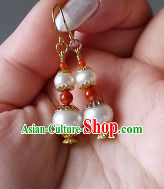 Chinese Ancient Court Pearls Gourd Ear Accessories Traditional Qing Dynasty Imperial Concubine Earrings