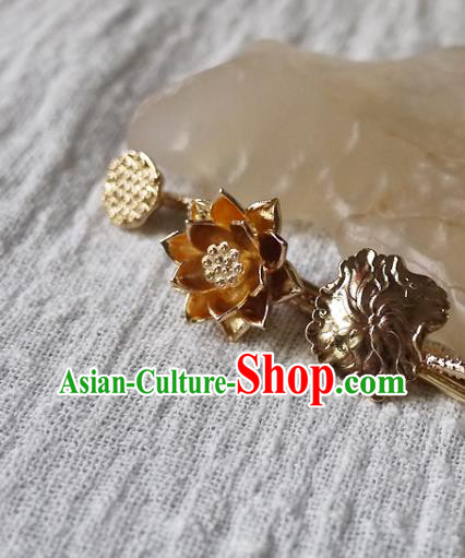 Chinese Ancient Empress Hairpin Hair Accessories Traditional Tang Dynasty Brass Lotus Hair Stick