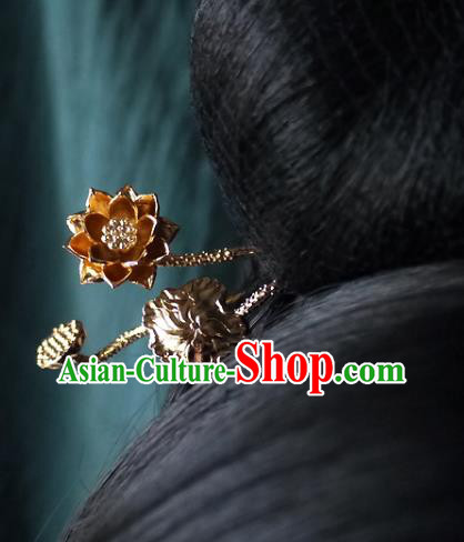 Chinese Ancient Empress Hairpin Hair Accessories Traditional Tang Dynasty Brass Lotus Hair Stick