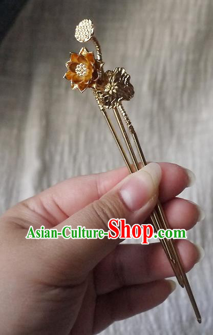 Chinese Ancient Empress Hairpin Hair Accessories Traditional Tang Dynasty Brass Lotus Hair Stick