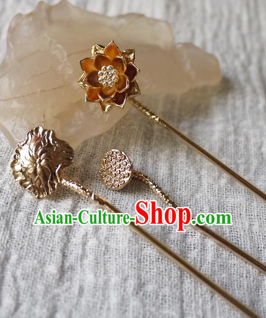 Chinese Ancient Empress Hairpin Hair Accessories Traditional Tang Dynasty Brass Lotus Hair Stick