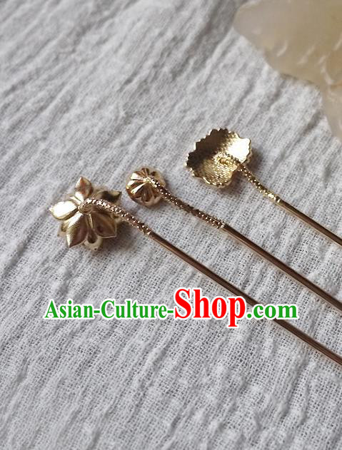 Chinese Ancient Empress Hairpin Hair Accessories Traditional Tang Dynasty Brass Lotus Hair Stick