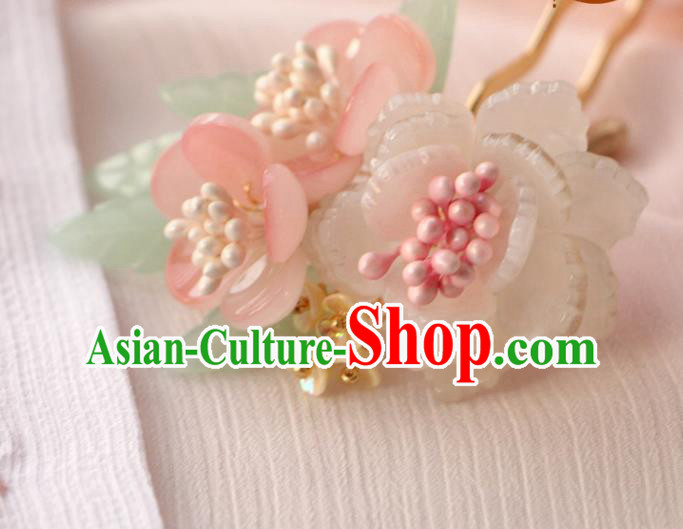 China Ancient Young Lady Hairpin Traditional Hanfu Hair Accessories Song Dynasty Pink Flowers Hair Stick
