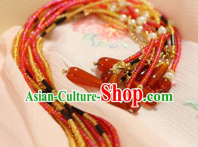 Chinese Traditional Cheongsam Beads Tassel Waist Pendant Ancient Palace Lady Agate Belt Accessories