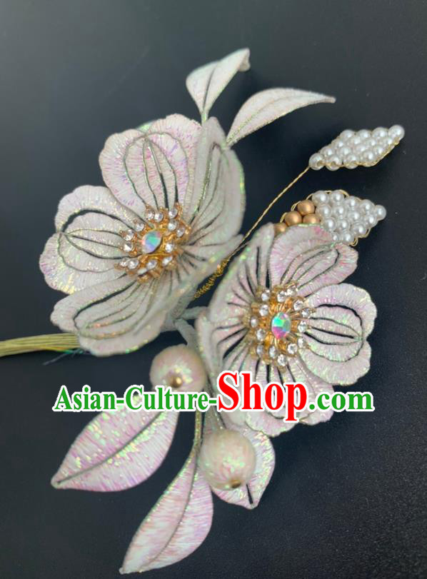 China Ancient Princess Peach Blossom Hairpin Traditional Hanfu Hair Accessories Song Dynasty Silk Flower Hair Stick