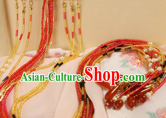 Chinese Traditional Cheongsam Beads Tassel Waist Pendant Ancient Palace Lady Agate Belt Accessories