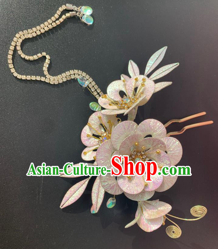 China Ancient Noble Woman Tassel Hairpin Traditional Hanfu Hair Accessories Song Dynasty Silk Camellia Hair Stick