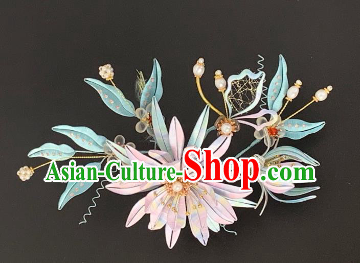 China Ancient Imperial Concubine Hairpin Traditional Hanfu Hair Accessories Song Dynasty Silk Chrysanthemum Hair Stick