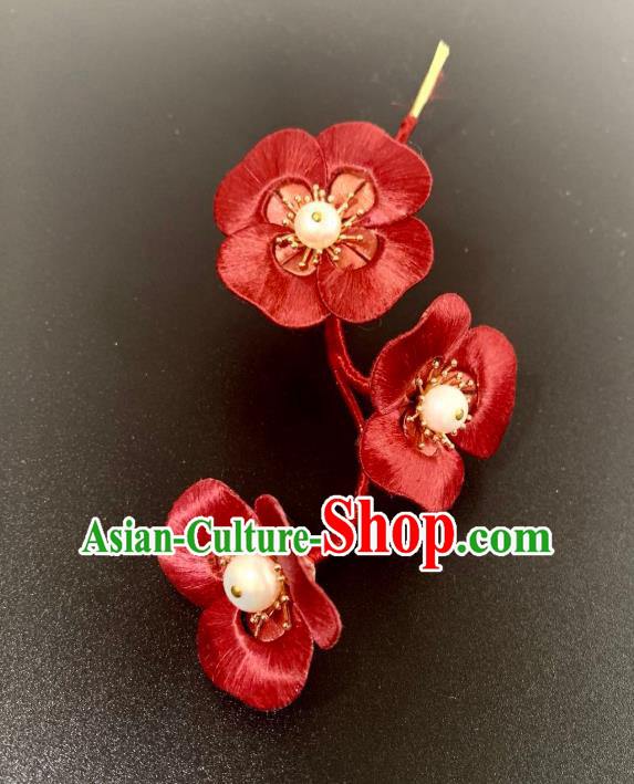 China Handmade Red Phalaenopsis Hairpin Traditional Hanfu Hair Accessories Ancient Song Dynasty Young Lady Pearls Hair Stick