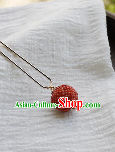 Chinese Ancient Palace Lady Agate Beads Hairpin Hair Accessories Traditional Qing Dynasty Court Woman Hair Stick
