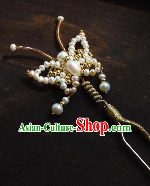 Chinese Ancient Princess Pearls Butterfly Hairpin Hair Accessories Traditional Qing Dynasty Imperial Concubine Hair Stick