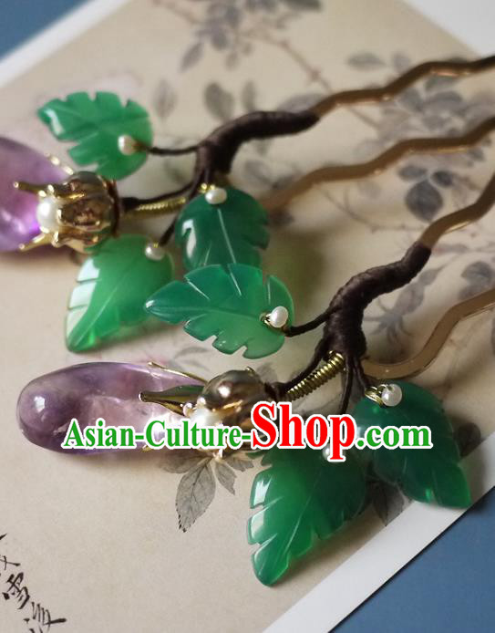 Chinese Ancient Young Woman Hairpin Hair Accessories Traditional Song Dynasty Amethyst Hair Stick
