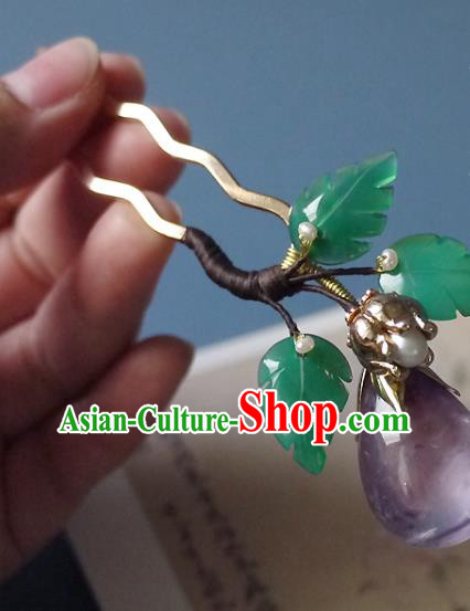 Chinese Ancient Young Woman Hairpin Hair Accessories Traditional Song Dynasty Amethyst Hair Stick