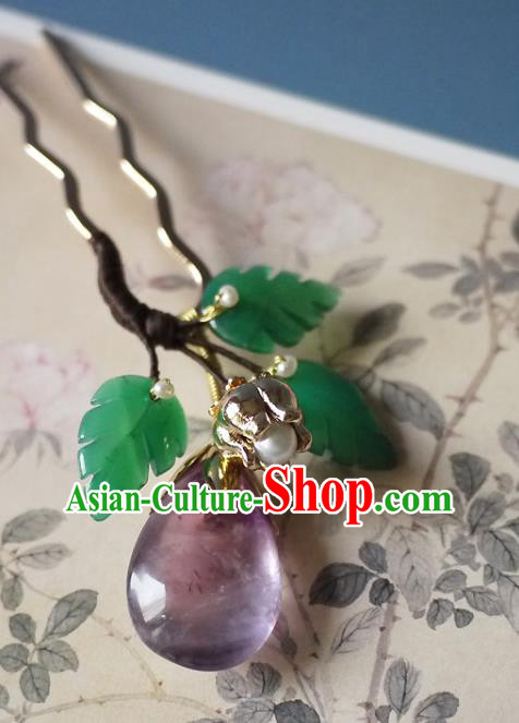 Chinese Ancient Young Woman Hairpin Hair Accessories Traditional Song Dynasty Amethyst Hair Stick