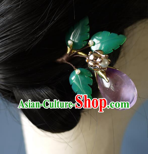 Chinese Ancient Young Woman Hairpin Hair Accessories Traditional Song Dynasty Amethyst Hair Stick