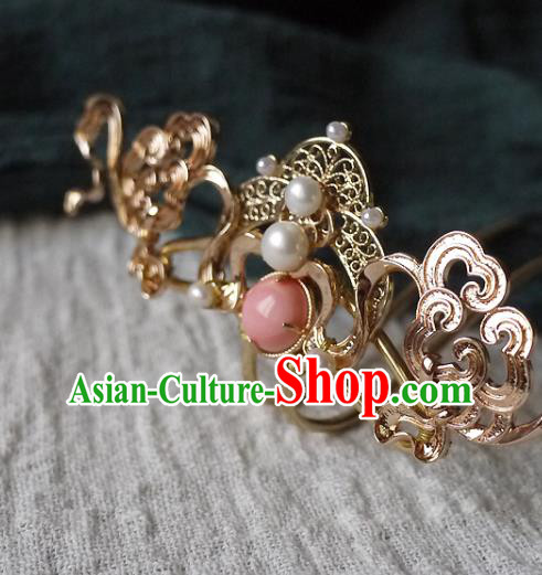Chinese Ancient Queen Golden Hairpin Hair Accessories Traditional Tang Dynasty Empress Pearls Hair Crown