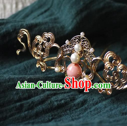 Chinese Ancient Queen Golden Hairpin Hair Accessories Traditional Tang Dynasty Empress Pearls Hair Crown