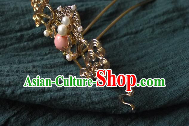 Chinese Ancient Queen Golden Hairpin Hair Accessories Traditional Tang Dynasty Empress Pearls Hair Crown
