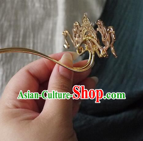 Chinese Ancient Queen Golden Hairpin Hair Accessories Traditional Tang Dynasty Empress Pearls Hair Crown