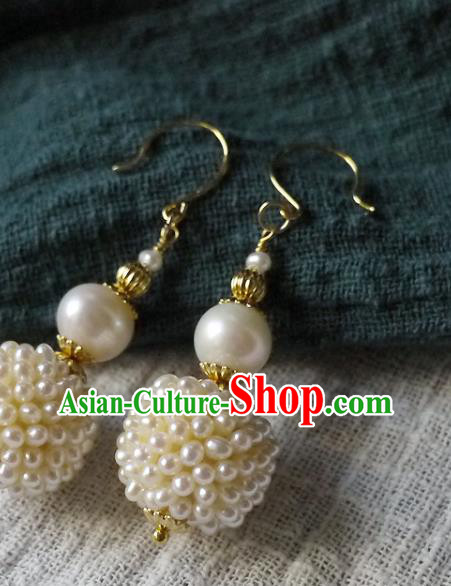 Chinese Ancient Imperial Concubine Ear Accessories Traditional Qing Dynasty Court Pearls Gourd Earrings
