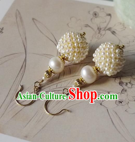 Chinese Ancient Imperial Concubine Ear Accessories Traditional Qing Dynasty Court Pearls Gourd Earrings