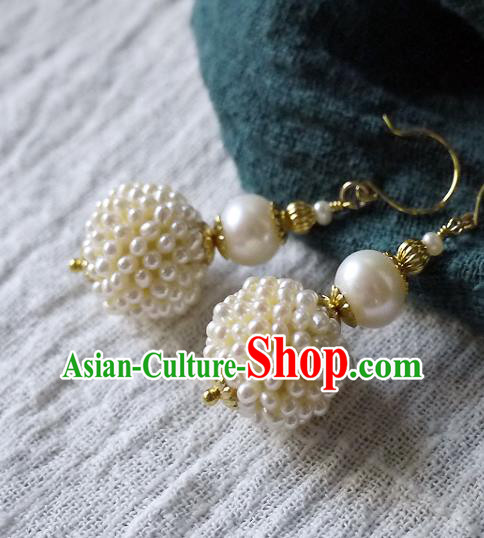Chinese Ancient Imperial Concubine Ear Accessories Traditional Qing Dynasty Court Pearls Gourd Earrings