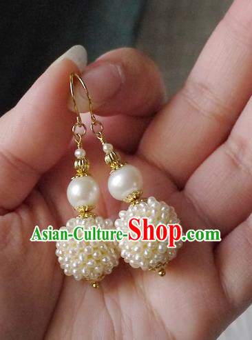 Chinese Ancient Imperial Concubine Ear Accessories Traditional Qing Dynasty Court Pearls Gourd Earrings