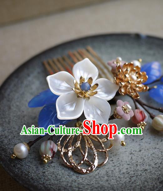 Chinese Ancient Court Woman Hairpin Traditional Song Dynasty Shell Flower Hair Comb