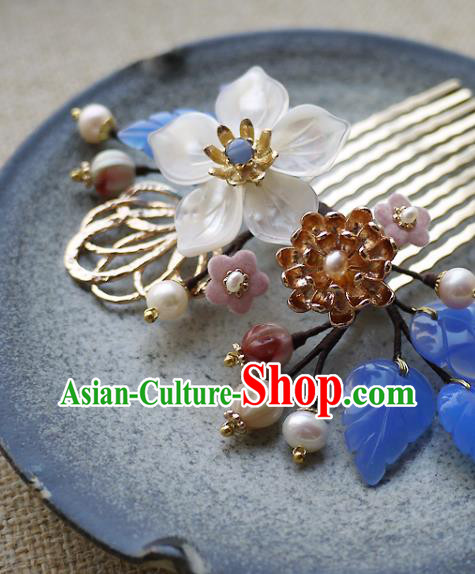 Chinese Ancient Court Woman Hairpin Traditional Song Dynasty Shell Flower Hair Comb