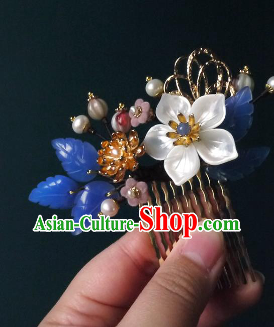 Chinese Ancient Court Woman Hairpin Traditional Song Dynasty Shell Flower Hair Comb