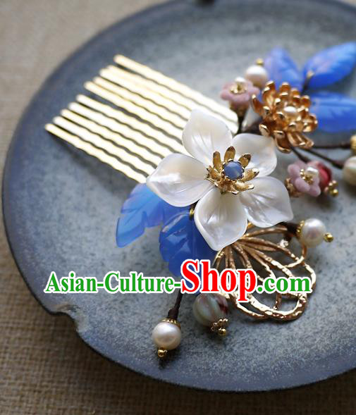 Chinese Ancient Court Woman Hairpin Traditional Song Dynasty Shell Flower Hair Comb